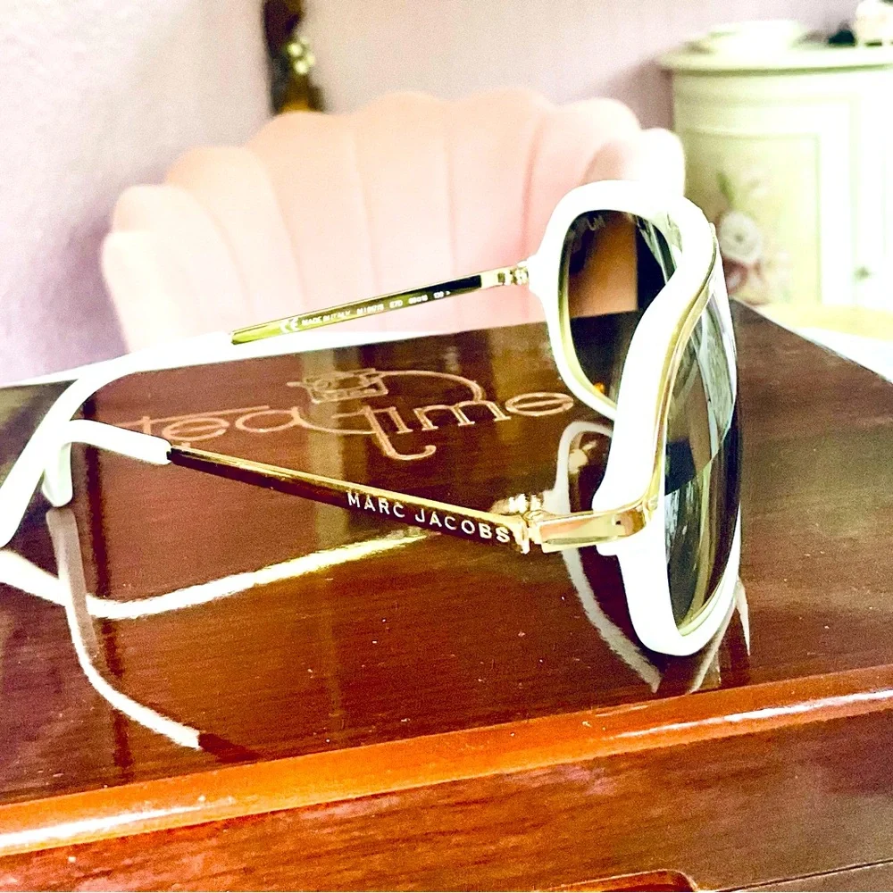 Marc Jacobs White and Gold Oversized Aviator Sunglasses